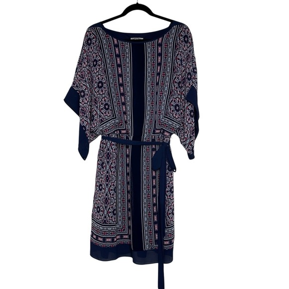 DressBarn Womans 18 Dress Blue Kimono Sleeve Bohemian Knee Length Belted‎ Boho - Picture 1 of 6